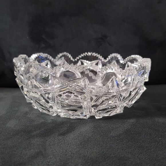 Rare Krys Tol Clear Diamond Geometric Medium Cut Crystal Scalloped Serving Bowl - Picture 4 of 11